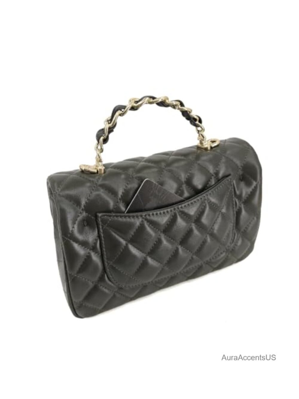 Small Quilted Leather Flap Crossbody Bag with Gold-Tone Chain Handle - Picture 6 of 6